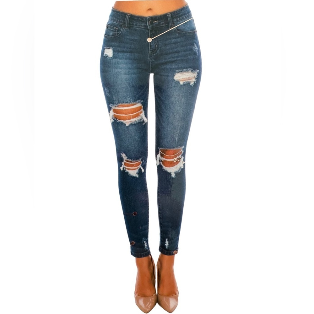Enjean Midrise Ankle Length Destroyed Distressed Skinny Fit Jeans Size 13
